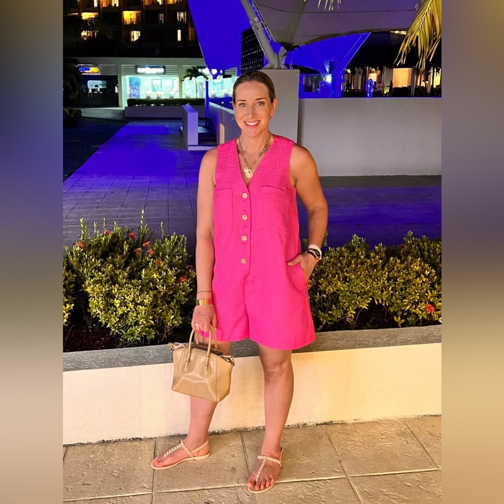 Pink Tweed Button Front Romper